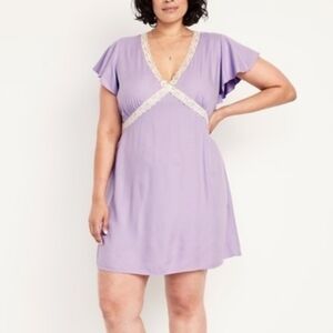 NWT. Feminine Mini Dress in Lavender, with Cream Lace Trim
